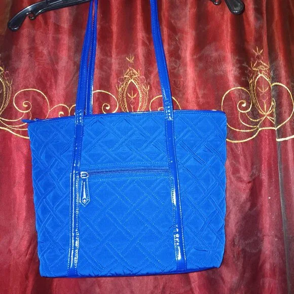 Vera Bradley Microfiber Purse Cobalt Blue Tote - Picture 4 of 10